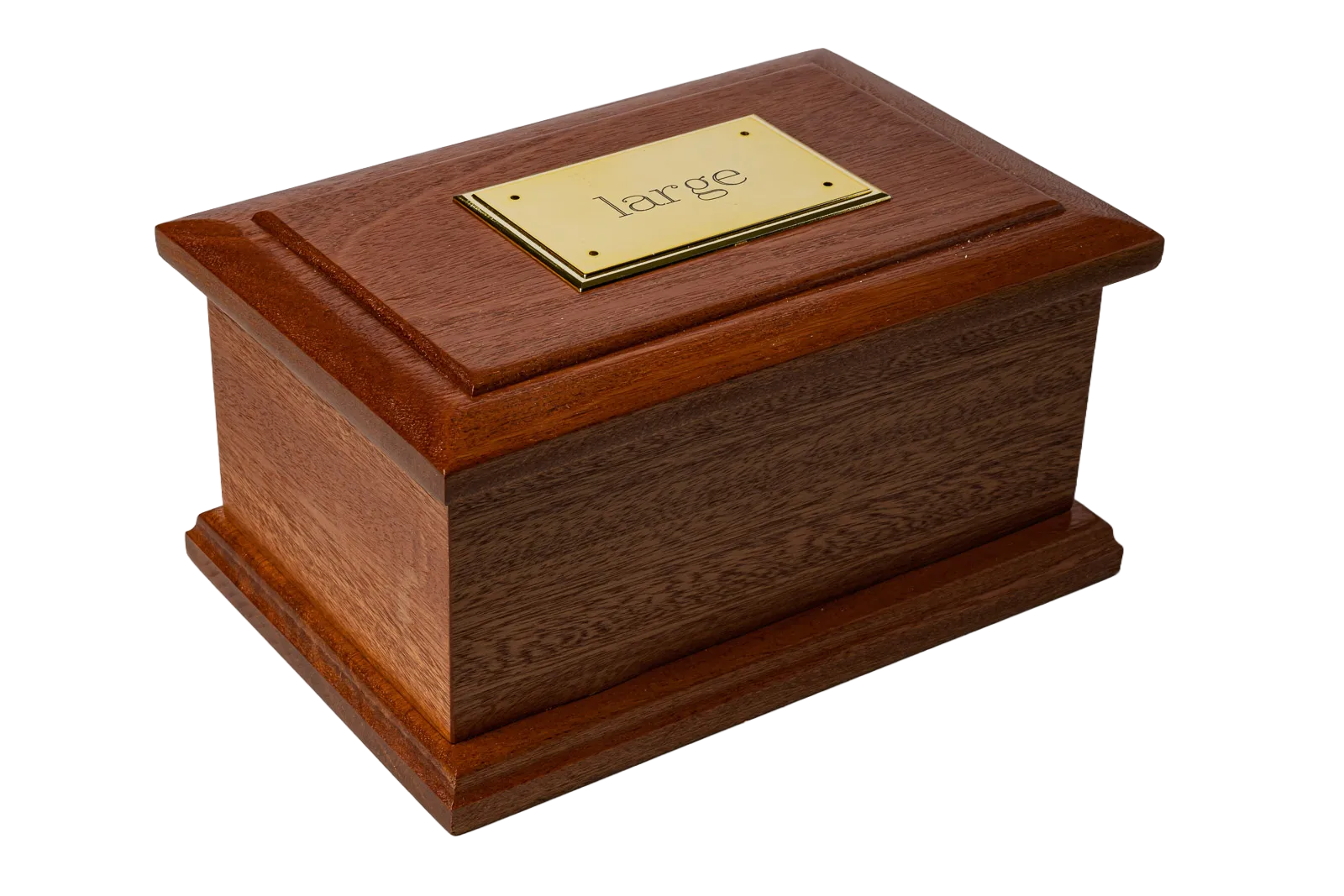 Large Mahogany Pet Cremation Casket gold plaque