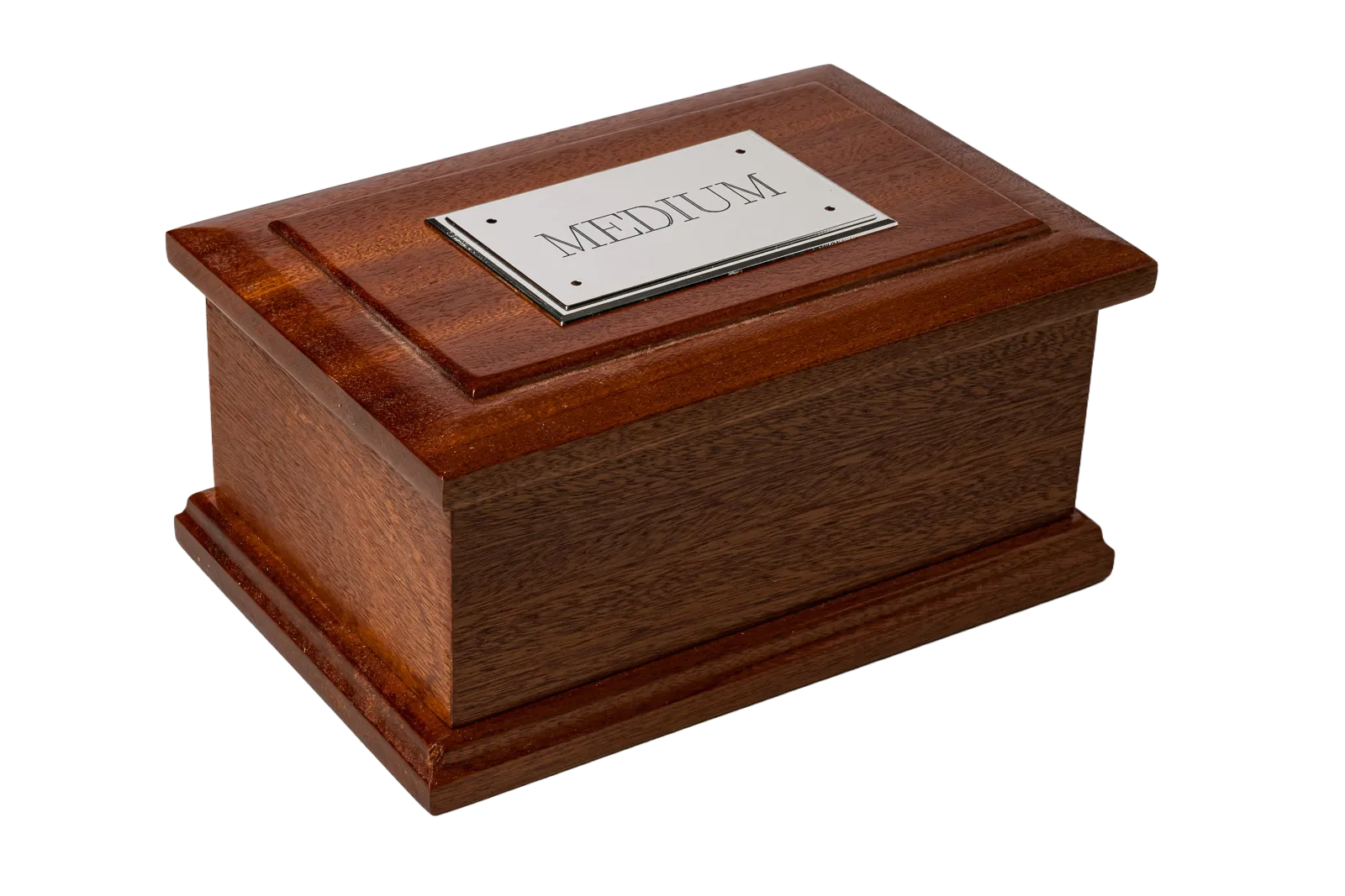 medium mahogany pet cremation casket silver plaque